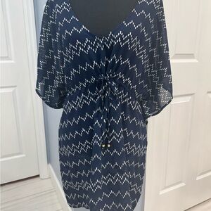 Navy and White Women's Swim Cover-Up